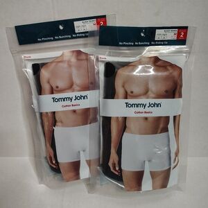Tommy John Mens Cotton Basics 2 Pack Solid Black Trunks 4”Inseam Size Medium NEW